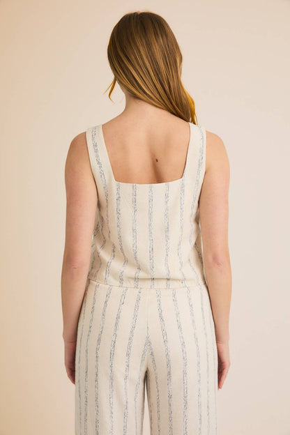 GILLI - SQUARE NECK TOP AND ELASTIC WAIST TIE ABSTRACT PRINT PANTS