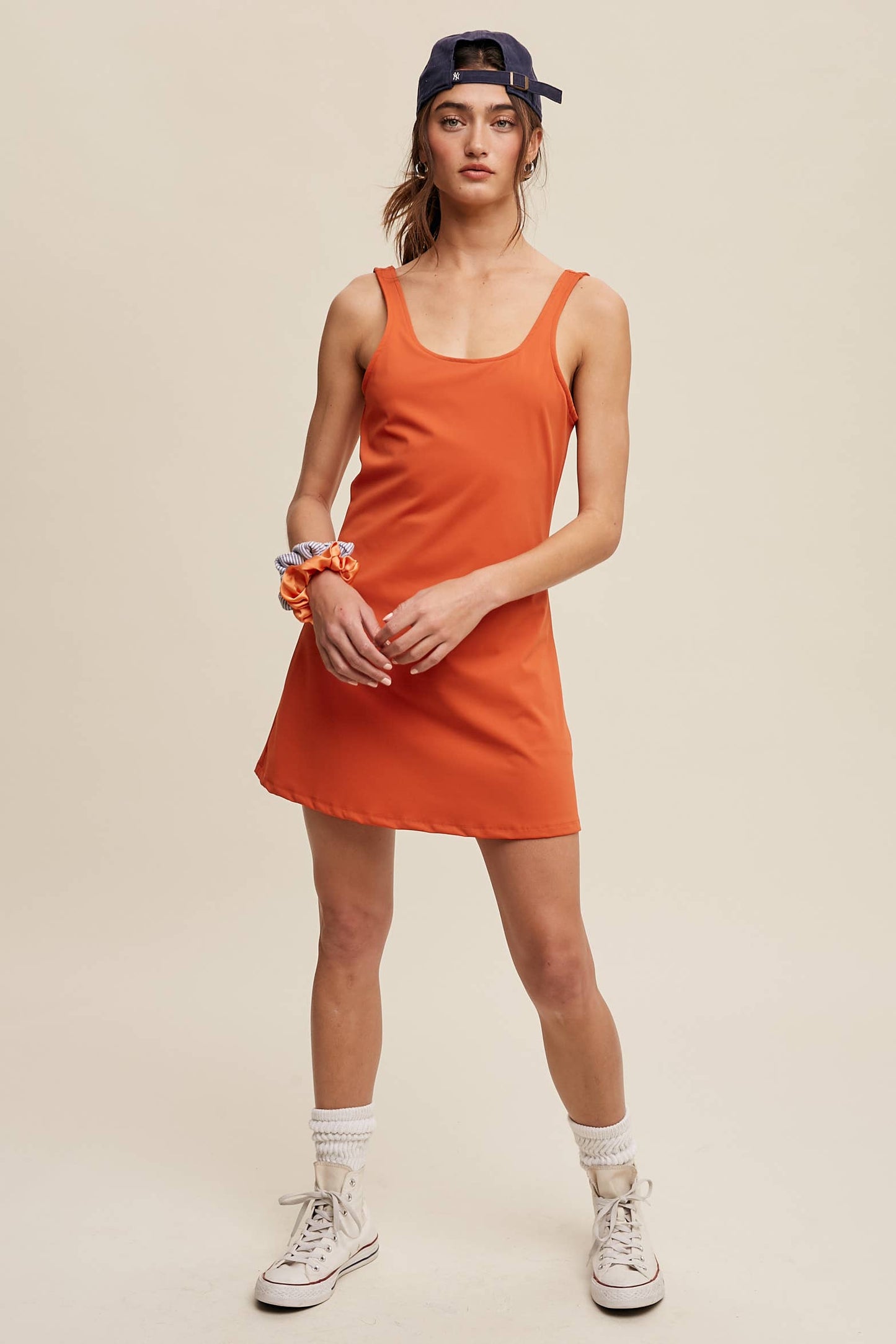 Listicle - Active Tank Mini Dress with Built-in Romper Lining