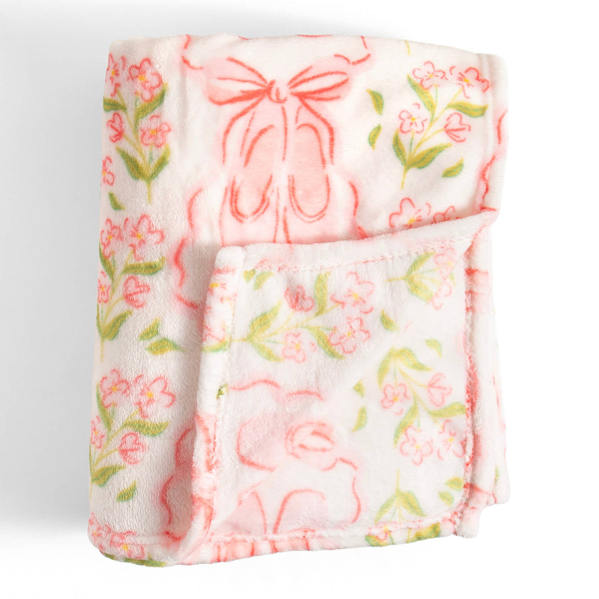 Pippi Post - Pink Ballet Slippers & Florals Fleece Throw Blanket