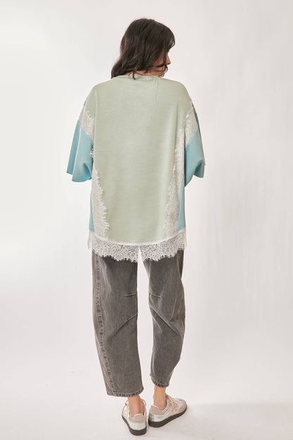 PLUS YOU ARE MY LOVE PRINT LACE SHORT SLEEVE TOP