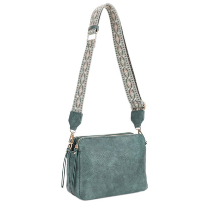 MiMi Wholesale - EJ60197 Mila 3 Compartment Crossbody Bag With Guitar Strap