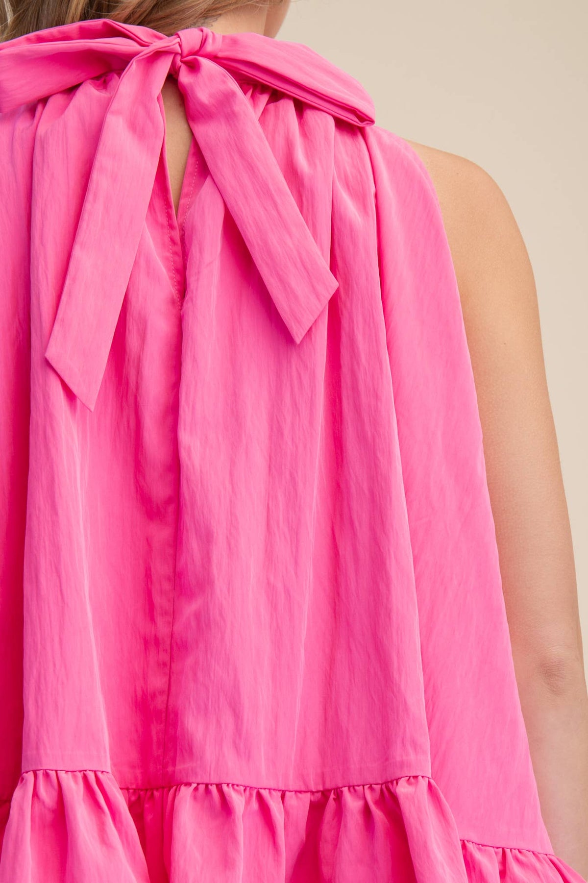 Glam - Halter Neck Sleeveless Back Neck Tie Ruffle Top