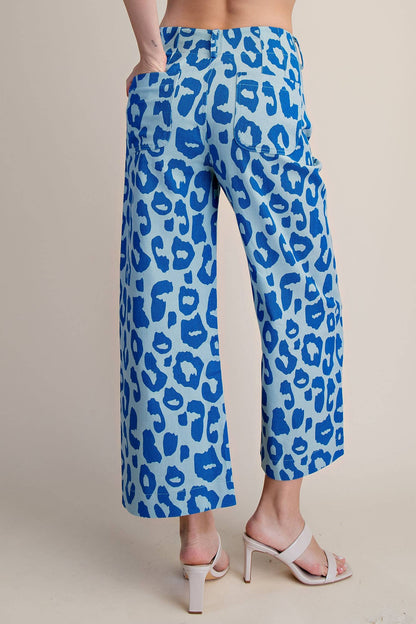 Glam - Colette Cropped Wide-Leg Neon Leopard Pants