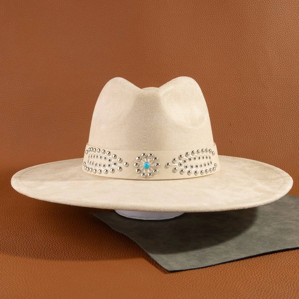 Anarchy Street - Western Studded Strap Faux Suede Fedora Hat