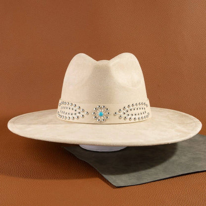 Anarchy Street - Western Studded Strap Faux Suede Fedora Hat