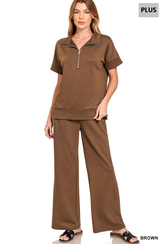 42POPS - 1022 Plus Scuba High Neck Half Zip Top & Pants Set SI-28947