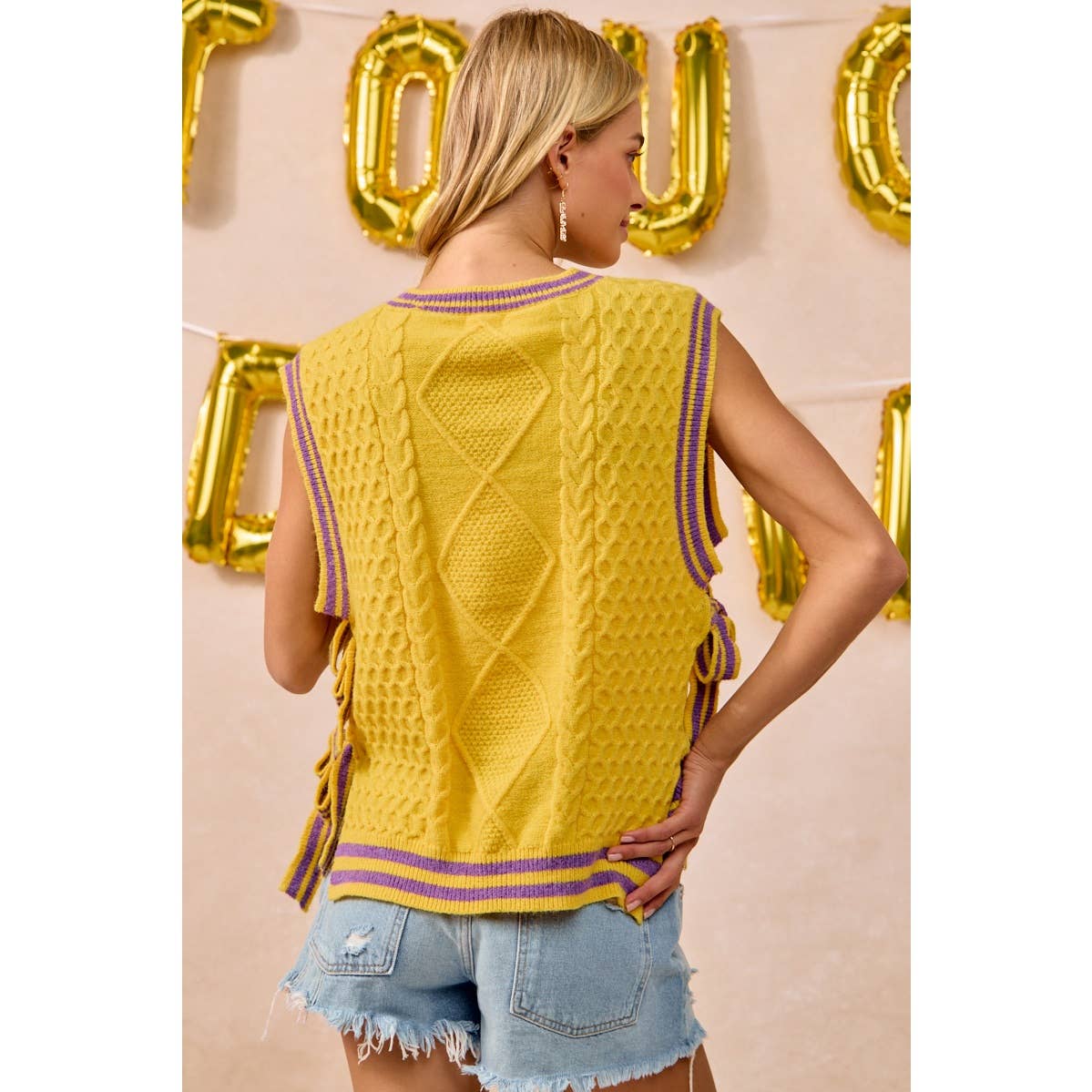 Textured knit side tie sweater top