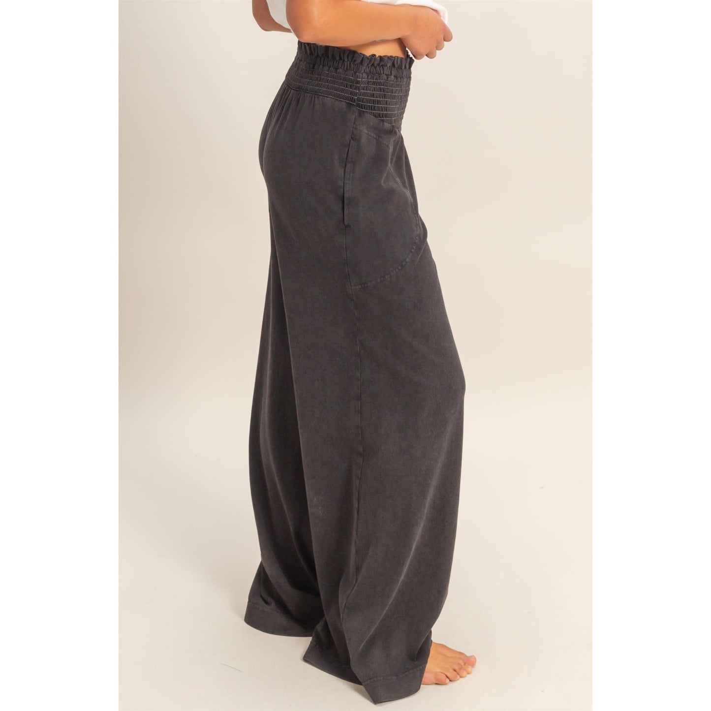 HYFVE - Mineral Washed Wide-Leg Smocked Waist Pants