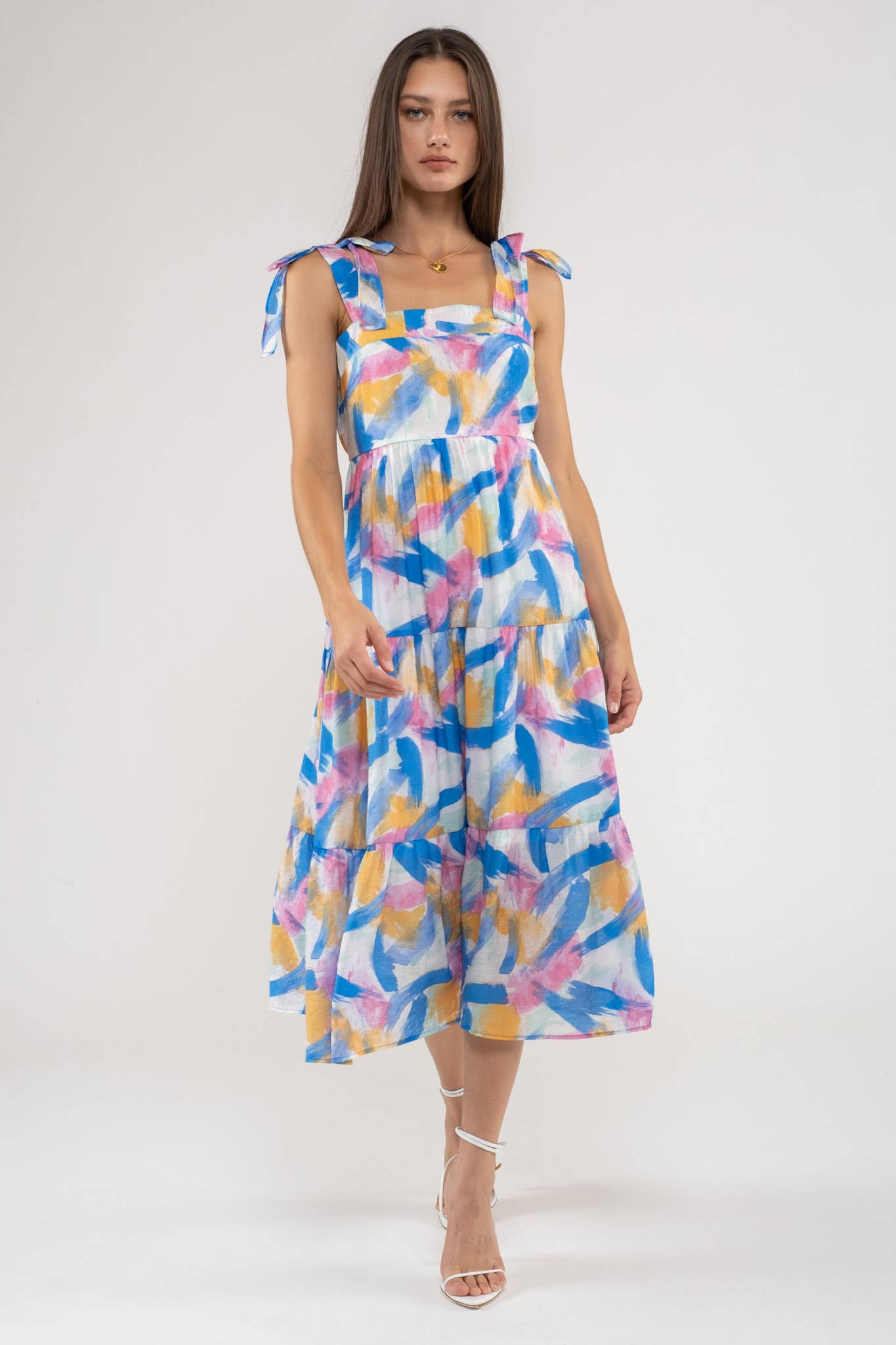 Blu Pepper - BRUSH STROKE PRINT TIERED MIDI DRESS