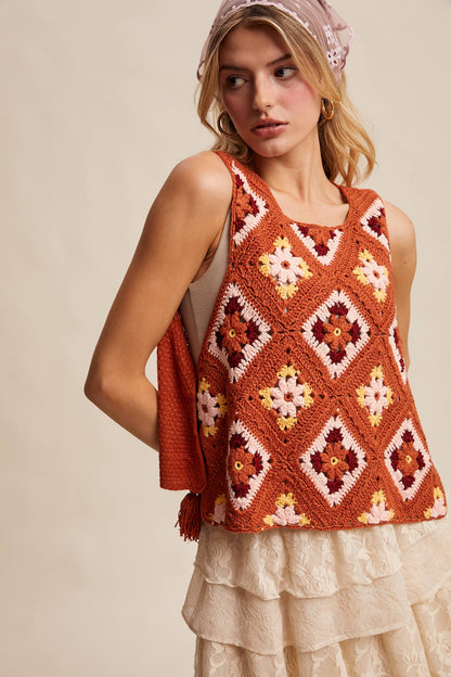 Crochet Granny Square Tassel Tie Vest