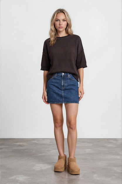 Blu Pepper - EXPOSED SEAM DROP SHOULDER SHORT SLEEVE PULLOVER : STEEL