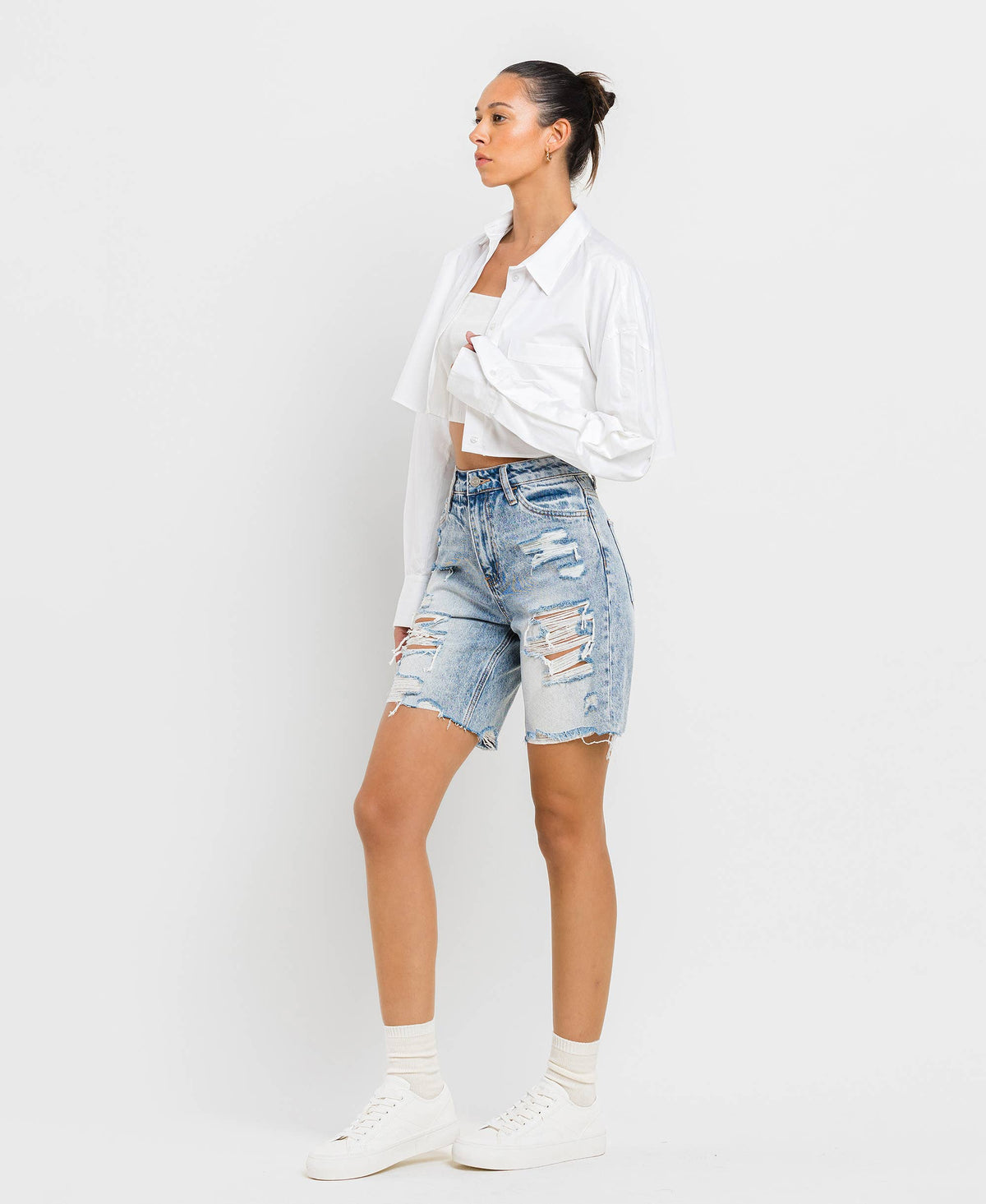 VERVET by FLYING MONKEY - SUPER HIGH RISE BERMUDA SHORTS V2770