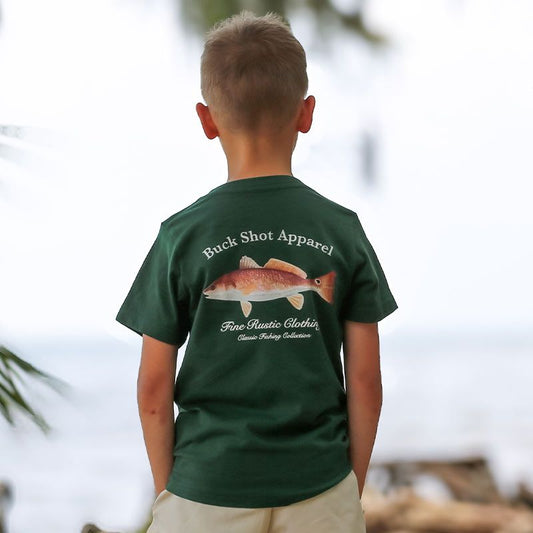 Forest Green Buck Shot Apparel Youth Redfish T-shirt, {{Size}{{Sku}}