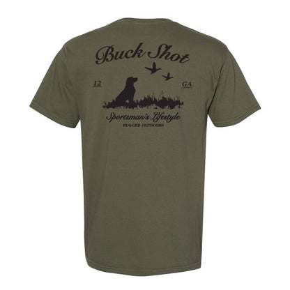 Olive Buck Shot Apparel Head Hunter's Elk Short Sleeve Pocket T-shirt, {{Size}{{Sku}}