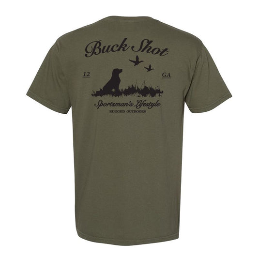 Olive Buck Shot Apparel Head Hunter's Elk Short Sleeve Pocket T-shirt, {{Size}{{Sku}}