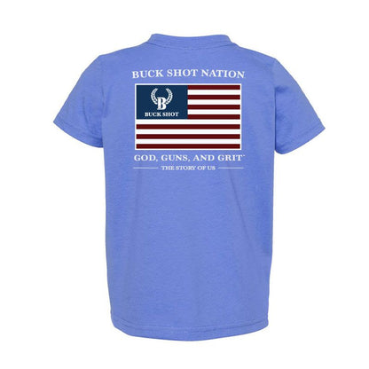 Carolina Blue Buck Shot Apparel Kids God, Guns, and Grit T-shirt, {{Size}{{Sku}}