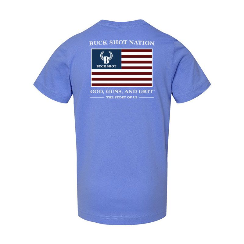 Carolina Blue Buck Shot Apparel Youth God, Guns, and Grit T-shirt, {{Size}{{Sku}}