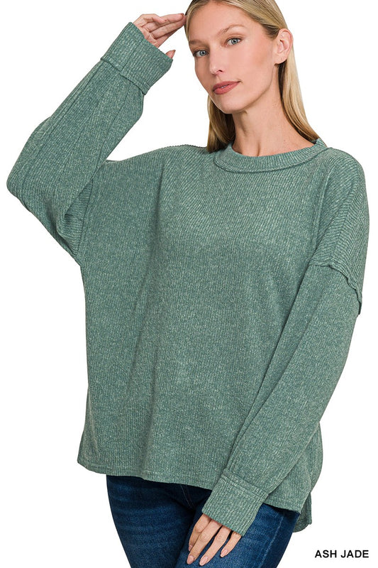 Zenana Ribbed Dropped Shoulder Sweater
